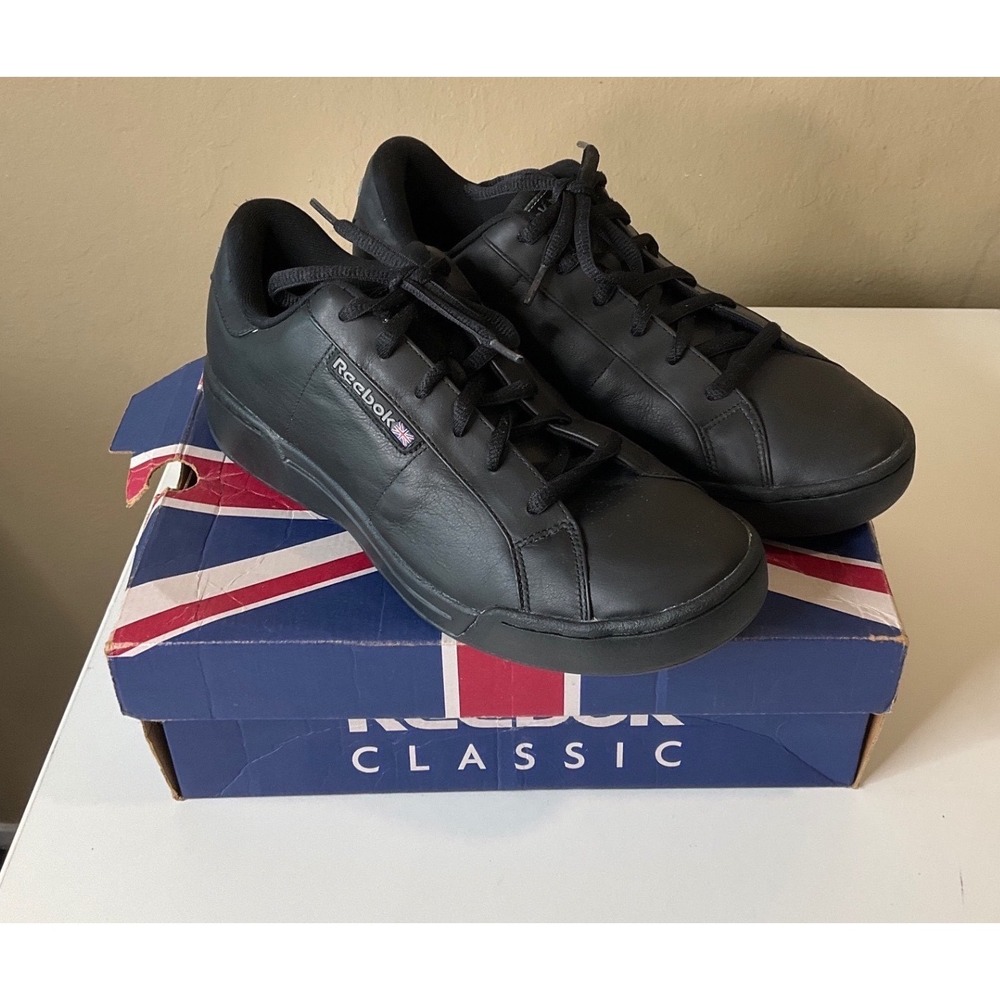 Reebok‎ Classic Sneakers Black Leather Low Profile Retro Comfort Sporty 10.5 - Picture 9 of 10